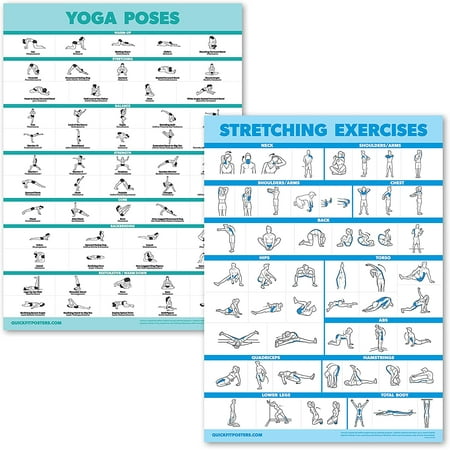 2 Pack Yoga Poses and Stretching Exercise Poster Set - Laminated 2
