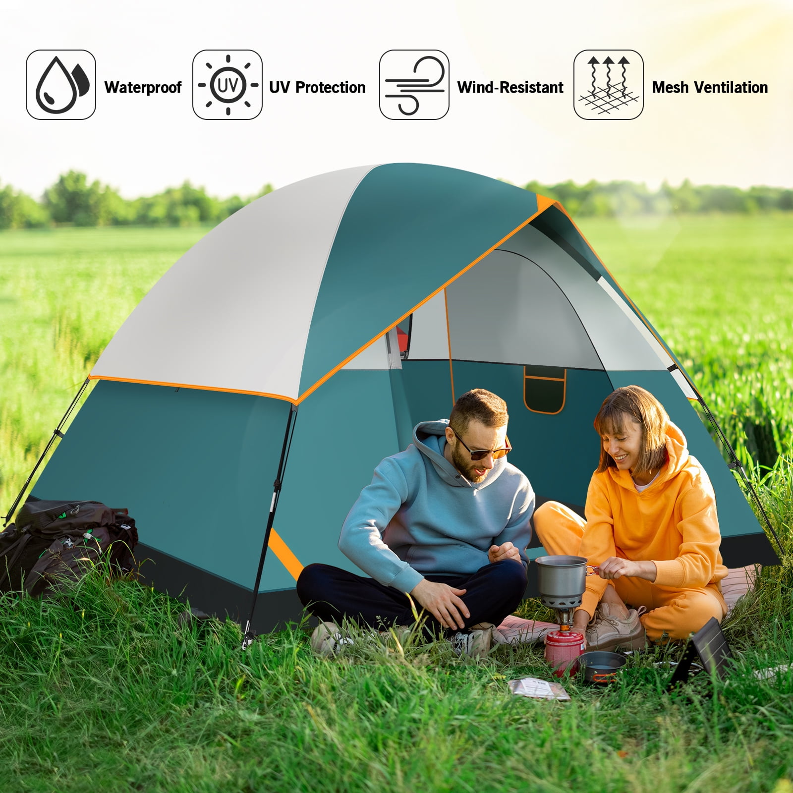 COBIZI 4 Person Tent for Camping with Waterproof Rainfly,EZ Setup Tent Windproof Instant Family Dome Camping Tent with Mesh Door & Ventilation Windows for Beach Camping Hiking Backpacking,Dark Green