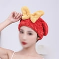 thumbnail image 3 of Microfiber Hair Drying Wrap, Quick-Dry Towel Cap with Cute Bow Design, Super Absorbent for Wet Hair, 10.63x10.24 inches, Blue/Yellow/Red/Pink, 3 of 11