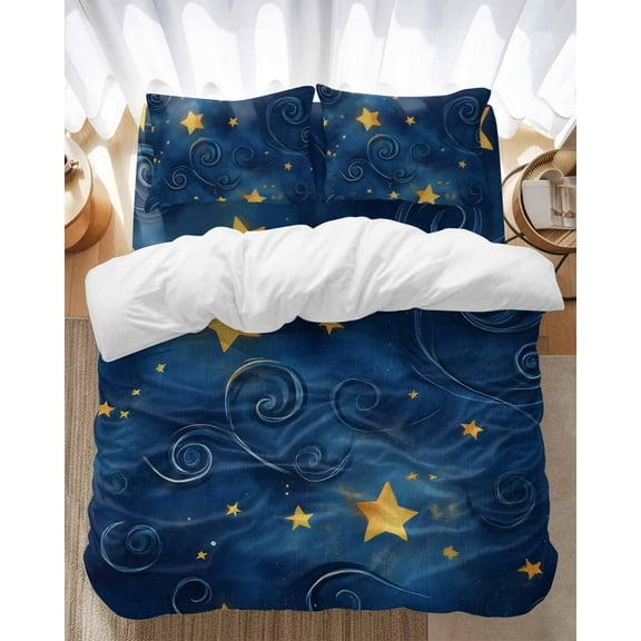 Blue Starry Sky Bedding Duvet Cover Set Twin Size 4 Pieces Star Galaxy Fantasy Soft Twill Plush Quilt Cover, Include 1 Duvet Cover 1 Flat Sheet And 2 Pillow