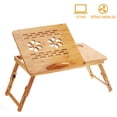 thumbnail image 2 of Foldable Bamboo Laptop Desk Stand Breakfast Serving Bed Tray Table Height Adjustable with 4 Angles Tilting Top Drawer for Reading Writing Working Eating, 2 of 8