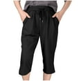 thumbnail image 2 of ZZwxWA Womens 2025 Pants Elastic Sports with Pocket Casual Drawstring Slim Slit Cute Running Solid Straight Below the Knee High Waist Trousers Black L, 2 of 6