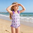 thumbnail image 6 of Afdoent Girls One Piece Swimsuits Kids Floral Print Baby Toddler Chiffon Floral Print Swimwear Summer Beach Bathing With Ruffled Classic, 6 of 9