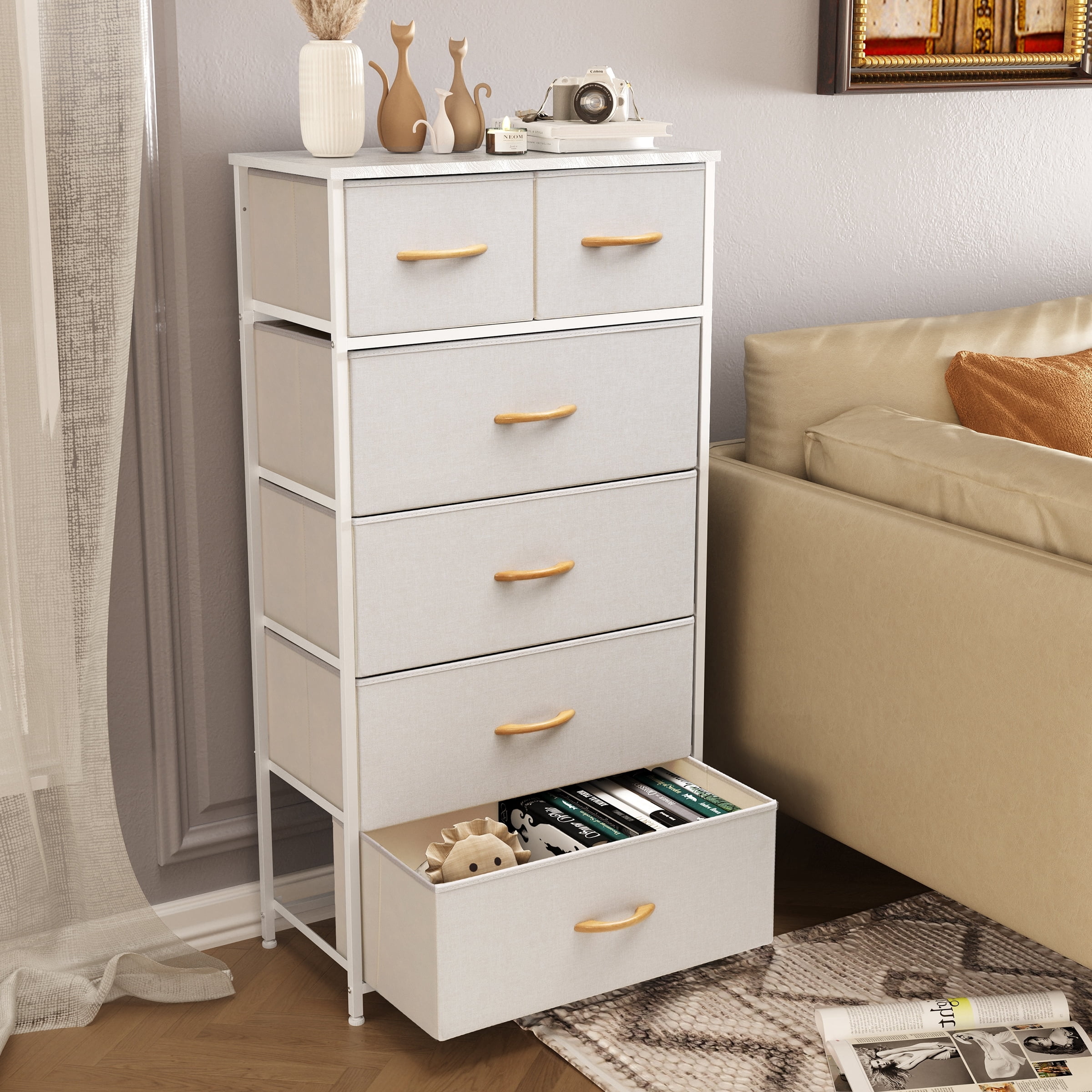 Pellebant 6 Drawers Vertical Dresser Storage Tower Beige Pellebant 6 Drawers Vertical Dresser Storage Tower Beige