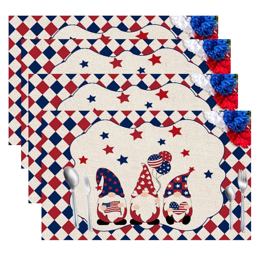 4th of July Placemats Set of 4,Patriotic Memorial Day Placemats for
