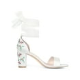 thumbnail image 3 of BLISSFUL STEP Women's Satin Floral Print Block Heel Sandals White 6, 3 of 8