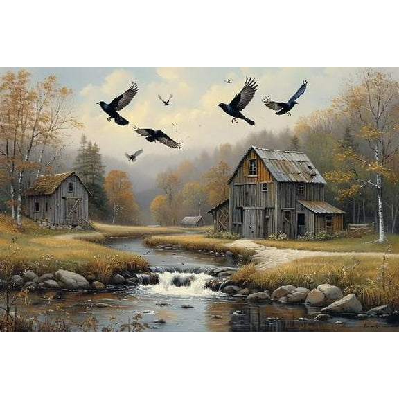 Wooden Jigsaw Puzzles for Adults 300 Pieces Charles wysocki-Blackbirds Roost at Mill Creek - Brain Teaser for Adults,Educational Developmental Toys & Games