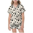 thumbnail image 1 of MIASHUI Ensemble de Pyjama de Pâques 2 Pcs Garçon Fille Haut à Manches Courtes et Pantalon Tenue de Nuit, Beige, 4-5 Ans, 1 of 5