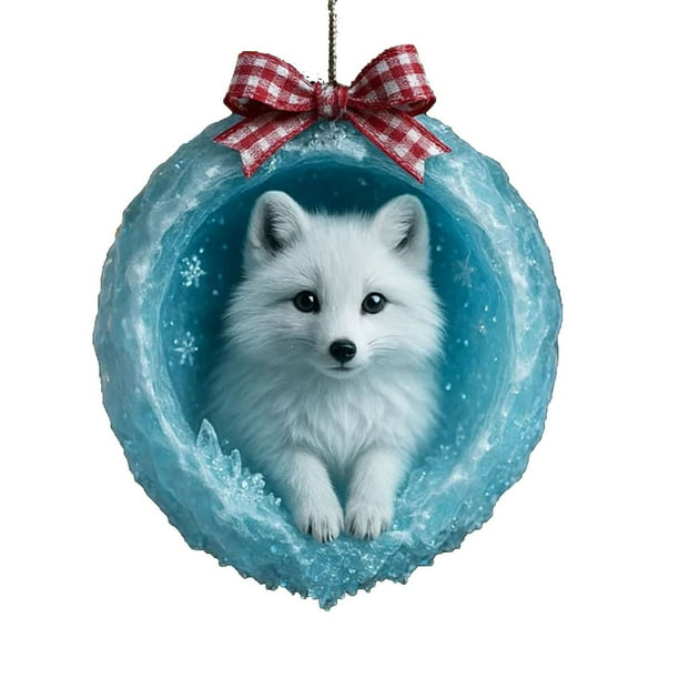YiJuHui 1pcs Arctic Animals Christmas Ornament Set, Glittering Bauble with Realistic Wildlife Figurines, Festive Holiday Tree Decor for Winter Wonderland Theme