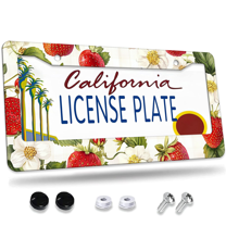 1 Pcs Strawberries License Plate Frame, License Plate Cover for Car Decorative Parts, Aluminum License Plate Bracket Holder Rust-Proof Weather-Proof for US Standard Car