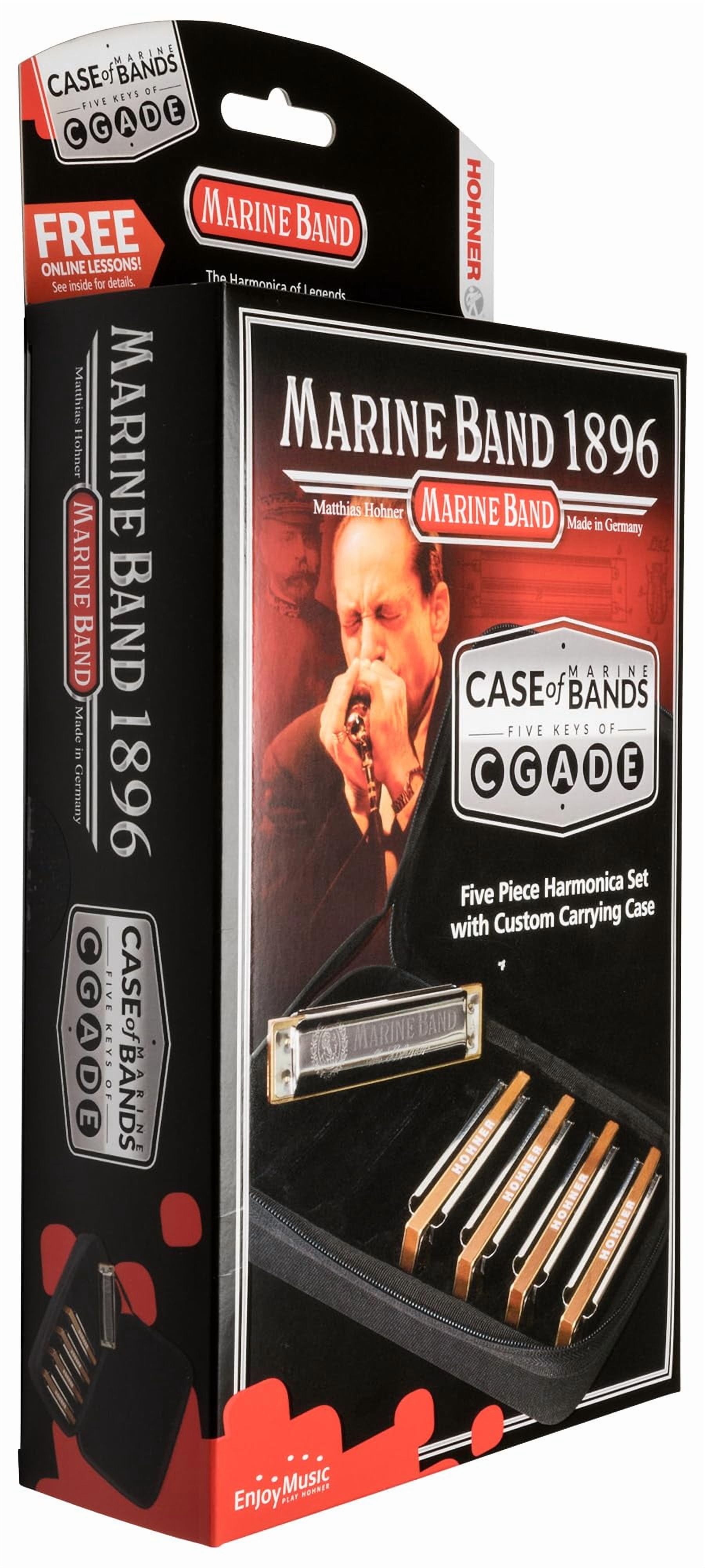 Hohner MBC Marine Band 1896 Harmonica - 5 Pack Bundle with Case, Zip Pouch, and Austin Bazaar Polishing Cloth