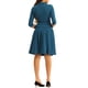 thumbnail image 3 of Conjuntos de traje de falda inspiradores y elegantes para mujeres, 2 piezas, oficina, chaqueta de blazer de 3/4 de manga, faldas plisadas, azul lago, 3 of 6