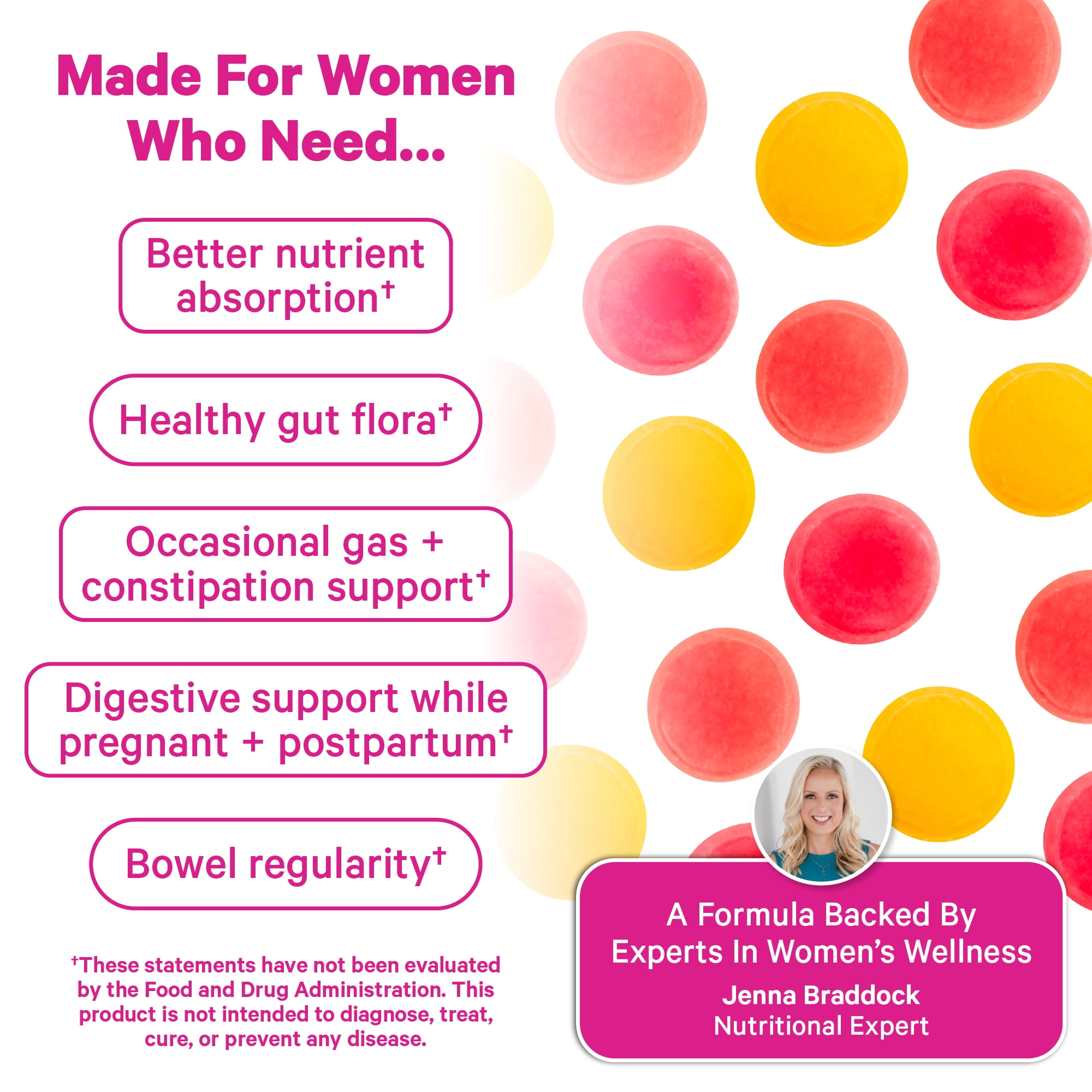 Pink Stork Fiber Gummies - Vegetarian Prebiotic Inulin Digestive Support, Assorted Fruit Flavors, 60 Count