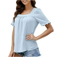thumbnail image 2 of Zunfeo Casual Top for Women Casual Elegant- Short Sleeve Square Neck New Arrival T Shirts Light Blue L, 2 of 6