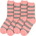 thumbnail image 2 of BambooMN Women's Soft Fuzzy Warm Cozy Comfy Fuzzy Plush Cute Striped Slipper Socks - Pink Grey - Extra Large - 4 Pairs, 2 of 7