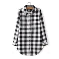 thumbnail image 1 of Chemise à Manches Longues pour Femmes Col Rabattu Imprimé à Carreaux Classique Chemise Longue en Coton Noir Rouge, 1 of 7