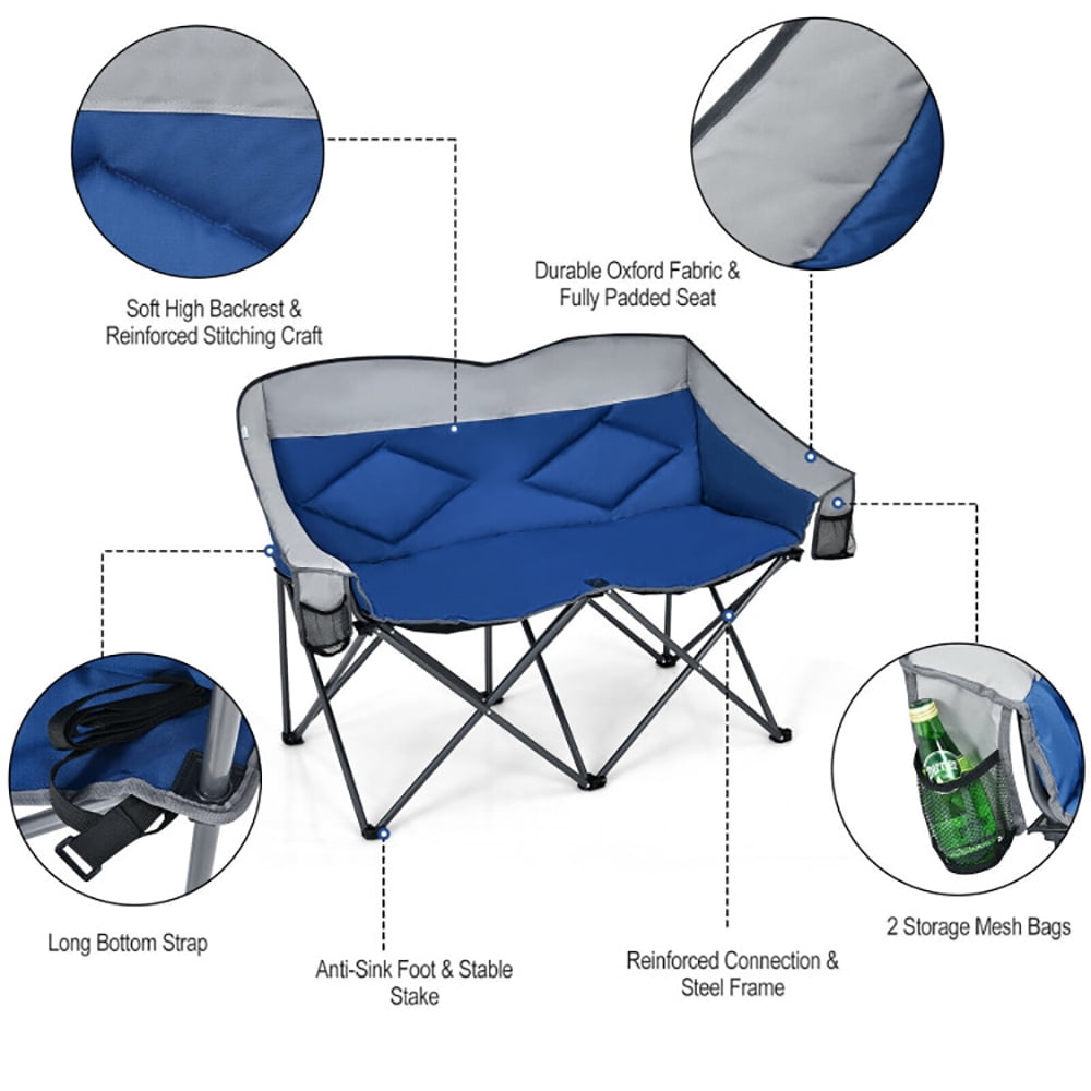 Aimee Lii Folding Camping Chair with Bags and Padded Backrest, Heavy Duty Extra Wide Folding Chair, Blue