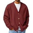 thumbnail image 4 of Havenx Cardigan Sweater for Men Waffle Knit Button Up Cardigan V-Neck Long Sleeve Textured Dress Casual Lightweight Relaxed Fit Clothes,Wine S, 4 of 6
