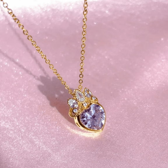 Heart Crown Necklace - Purple Heart Necklace - Princess Crown Necklace - Princess Necklace For Her