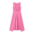 thumbnail image 6 of Women's Cotton Linen Crew Neck Sleeveless Midi Dress Solid Color Tie Waist Irregular Hem Casual Summer Tank Dress Hot Pink XXL(XXL), 6 of 8