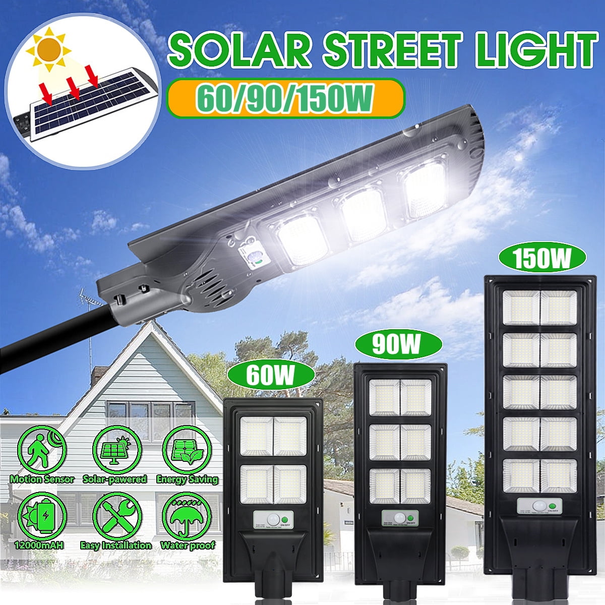 Outdoor Commercial LED Solar Street Light IP67 Dusk-Dawn Parking Lot Spotlights 