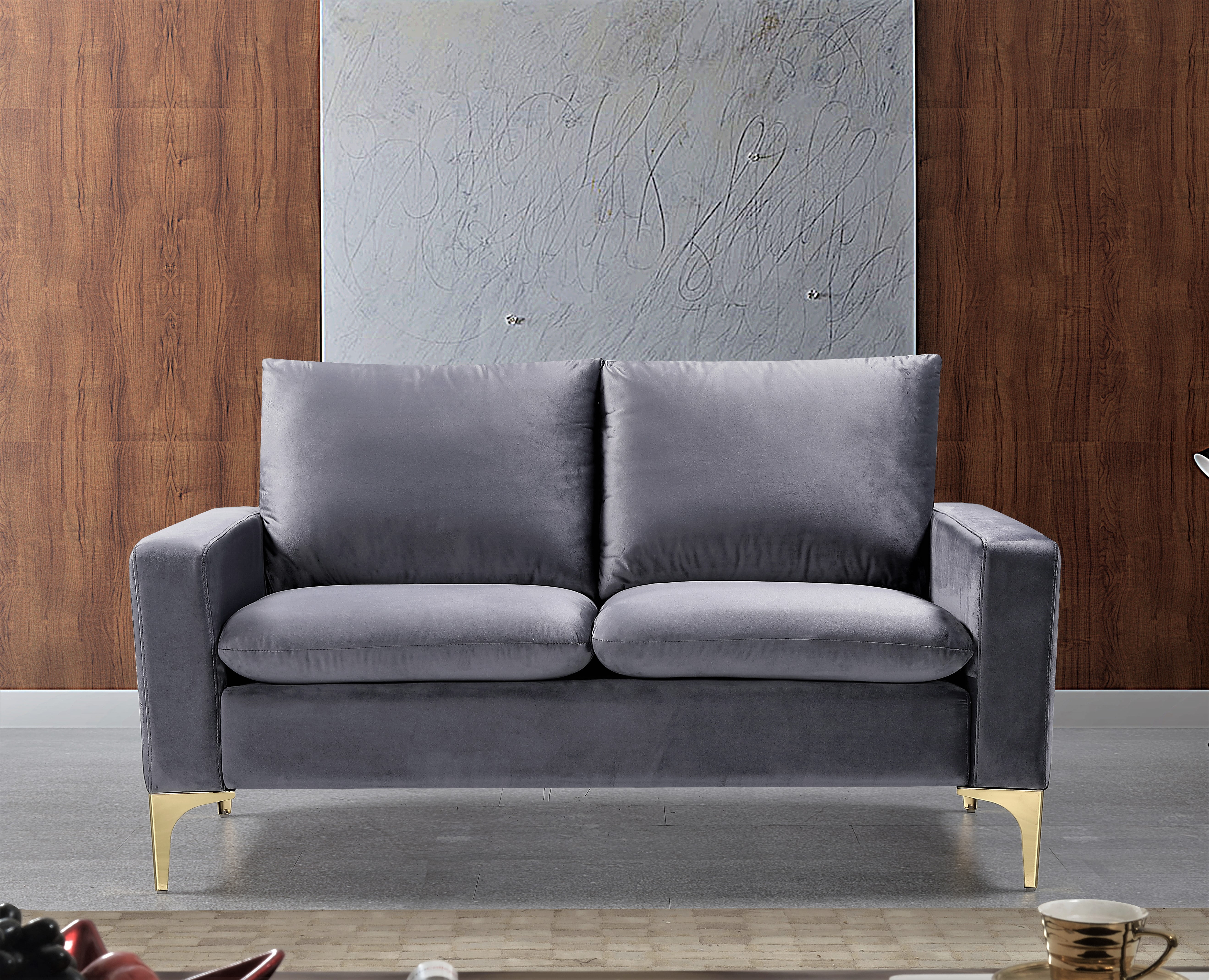 Uspridefurniture Mid-Century Buchholz 2Pcs Velvet Living Room Set,Gray