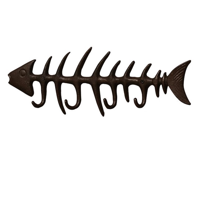 JM Coastal Llavero decorativo de hierro fundido con 4 ganchos, 13.7" W x 4.9" H, Stocker Fish JM