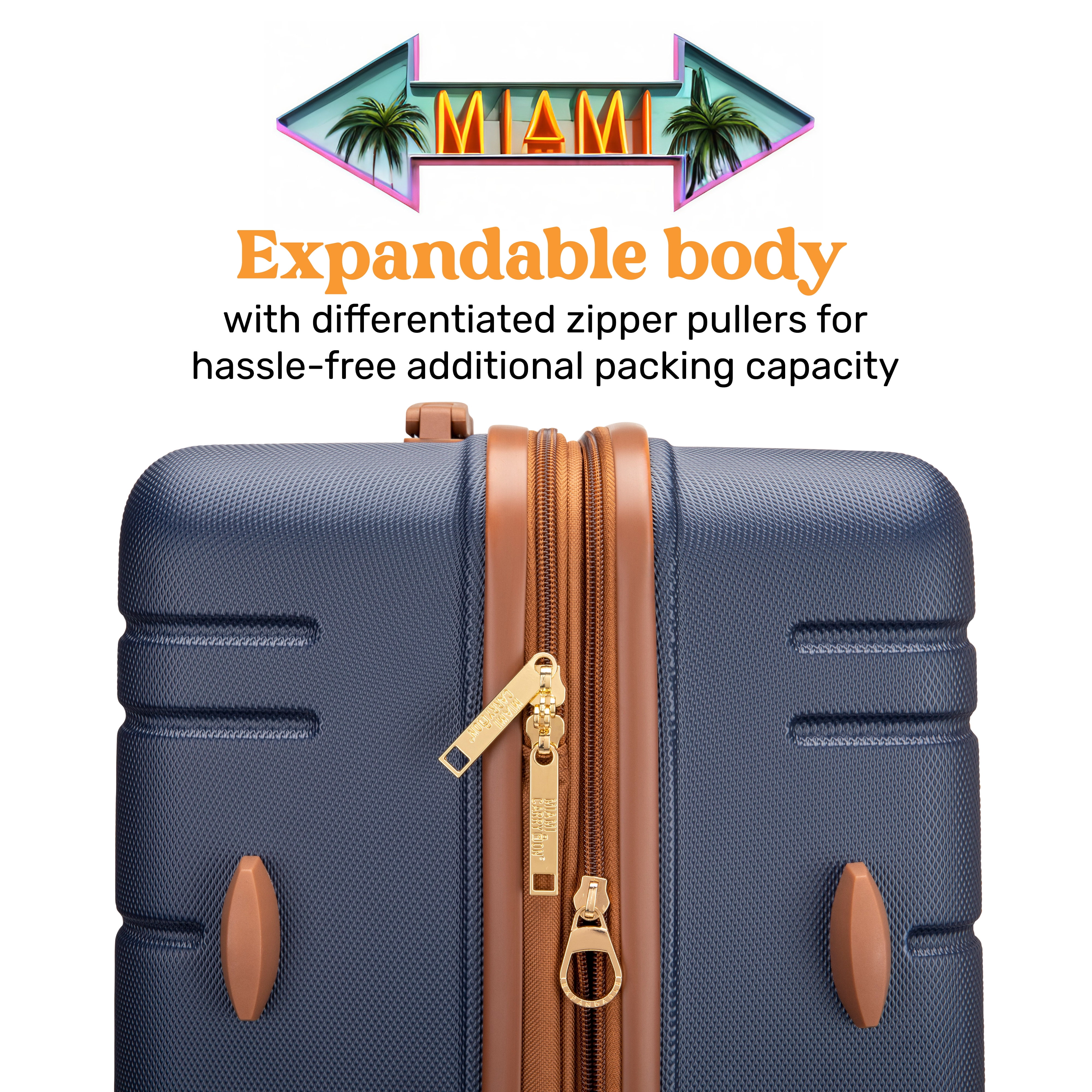 Miami CarryOn Brickell 3 Piece Expandable Retro Spinner Luggage Set (Navy)