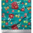 thumbnail image 1 of Soimoi Green Viscose Chiffon Fabric Fruits & Peony Floral Decor Fabric Printed 1 Yard 42 Inch Wide, 1 of 3
