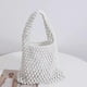 thumbnail image 3 of Bolsa de mano tejida a mano de color caramelo, Bolso de playa de malla hueca para mujeres, Bolso de playa de gran capacidad, Bolso de playa de malla, Blanco, 3 of 7