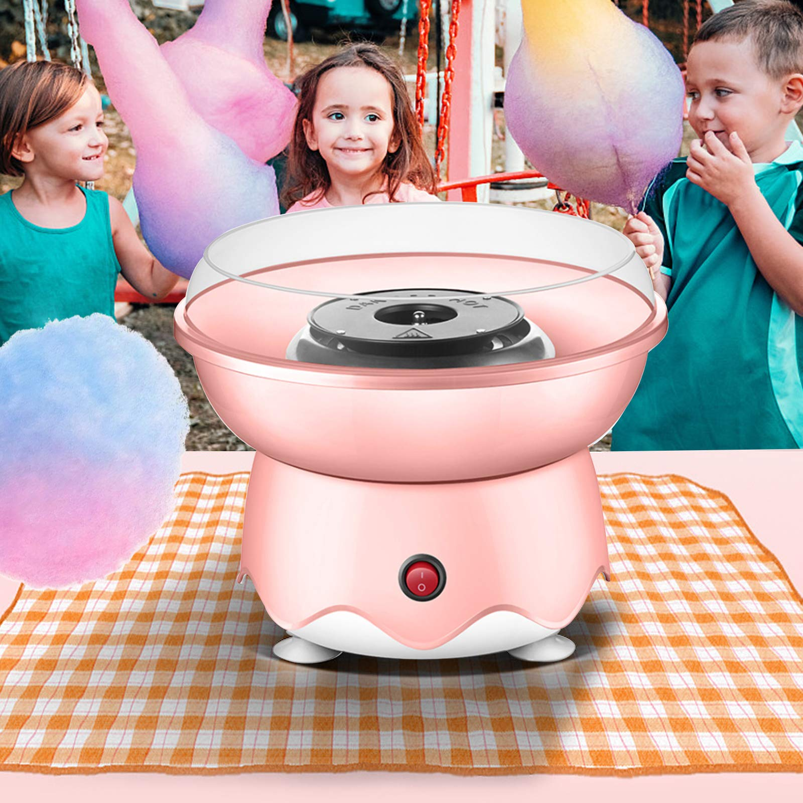 Pink Portable Cotton Candy Machine for Kids Homemade Cotton Candy Maker Hard & Sugar Free Cotton Candy Maker Includes 10 Reusable Bamboo Sticks and Sugar Scoop for Home Birthday Family Party 