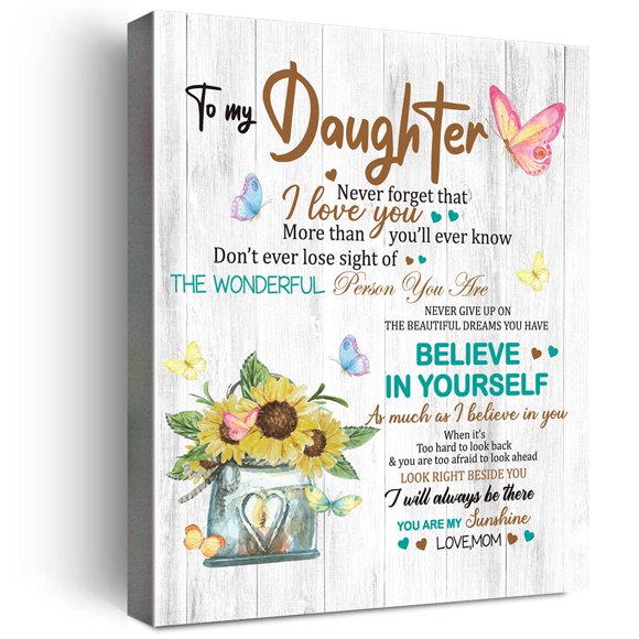 Wailozco Gifts for Daughter - Hangable Canvas Poem Prints Framed Poster Wall Art for Daughter from Mom-Meaningful Daughter Gifts,Daughter Home Bedroom Living Room Wall Decor- Believe in Yourself