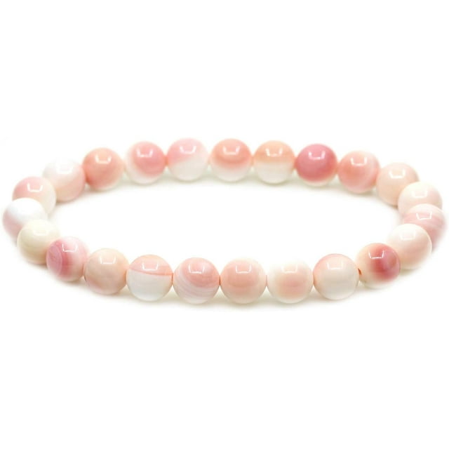 Bracelet Extensible Unisexe en Perles Rondes de 8 mm en Coquille de Conque Pink Queen de Qualité AAA Naturelle