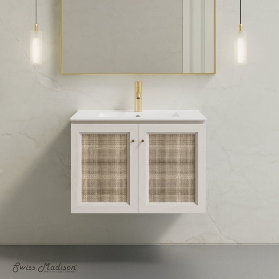 Classe 30" Wall-Mounted Bathroom Vanity in White Oak with Single Faucet Hole Vanity Top