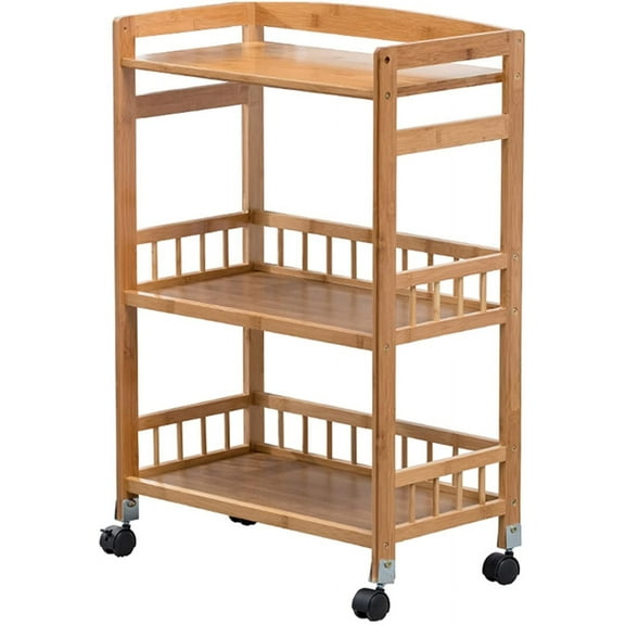 PalaUha 3-Tier Rolling Home Bar Serving Cart Mobile Kitchen Serving Trolley Cart with Removable Trays Bamboo Wine Rack with Wheels Bar Dining Room Tea Wine Holder Serving Cart Furniture