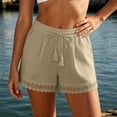 thumbnail image 6 of Sport Shorts Women Long Shorts for Women Lace Trim Summer Shorts Elastic Waist Drawstring Loose Beach Bottoms with Pockets Khaki XL, 6 of 7