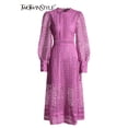 thumbnail image 2 of TWOTWINSTYLE Embroidery Cut Out Midi Dress For Women Round Neck Long Sleeve High Waist Solid Minimalist Dresses Female ClothingL Gao Jinjia LED, 2 of 2