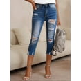 thumbnail image 2 of Women's Stretch Skinny Capri Jeans High Waisted Ripped Ankle Denim Pants With Distressed Hem, Stretchy Slim Fit Cropped Jeans For Women, Casual Zip & Button Closure, 2 of 6