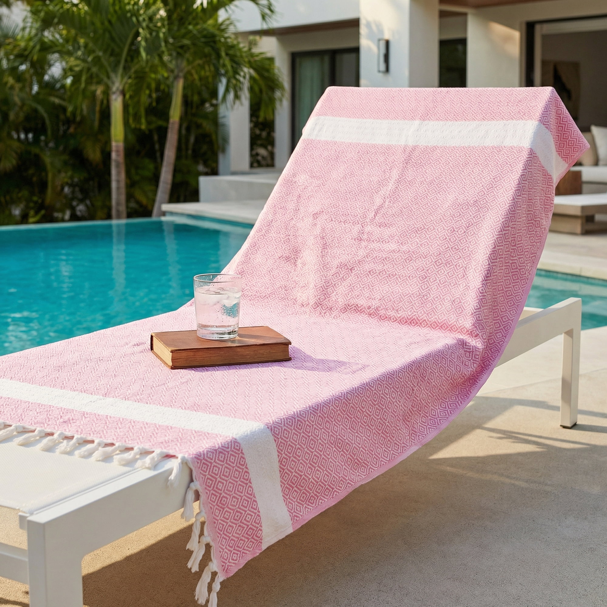 Unique Bargains Geometric Sandproof Quick Dry Turkish Beach Towel Pink 71" x 40"