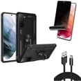 thumbnail image 1 of Hybrid Case Cover & Privacy Screen Protector & 10ft USB Cable for Samsung Galaxy S22 (6.1") - Metal Ring Kickstand & TPU Film Fingerprint Works & Type-C Charger Cord Accessory Bundle, 1 of 15