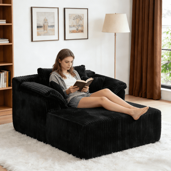 Gewnee 60 inch Oversized Lounge Chaise,Deep Seat Sleeper Couch Reading Chairs,Cloud Sofas for Living Room,Bedroom,No Assembly Required(Black)