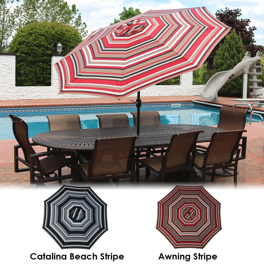 Sunnydaze 9 Foot Outdoor Patio Umbrella With Push Button Tilt Crank Aluminum Awning Stripe Walmart Com Walmart Com