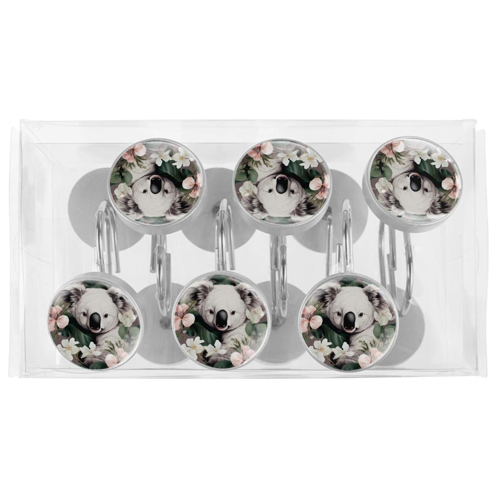 HemaKayy 12 Pcs Decorative Shower Curtain Hooks - Stainless Steel Rings for Bathroom Décor - Easy Glide & Secure Hold - Perfect Decoration for Bathroom Shower Rods - Koala Bear Animal