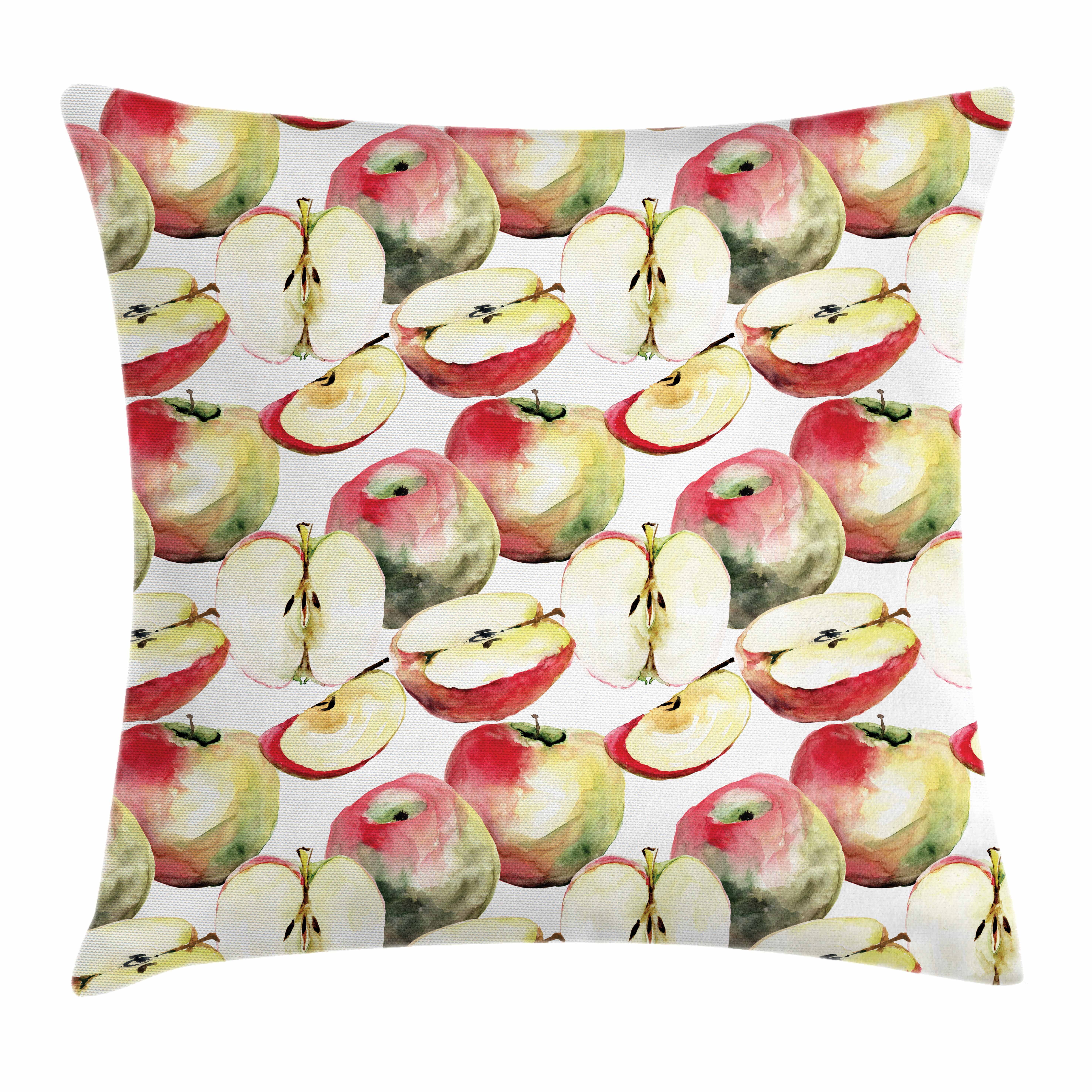 Apple Throw Pillow Cushion Cover, Halved and Quartered Organic McIntosh