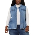 thumbnail image 1 of Women's Plus Size Jean Vest Button Down Turndown Collar Frayed Hem with Cargo Pocket Trucker Denim Vest Blue 2X, 1 of 7