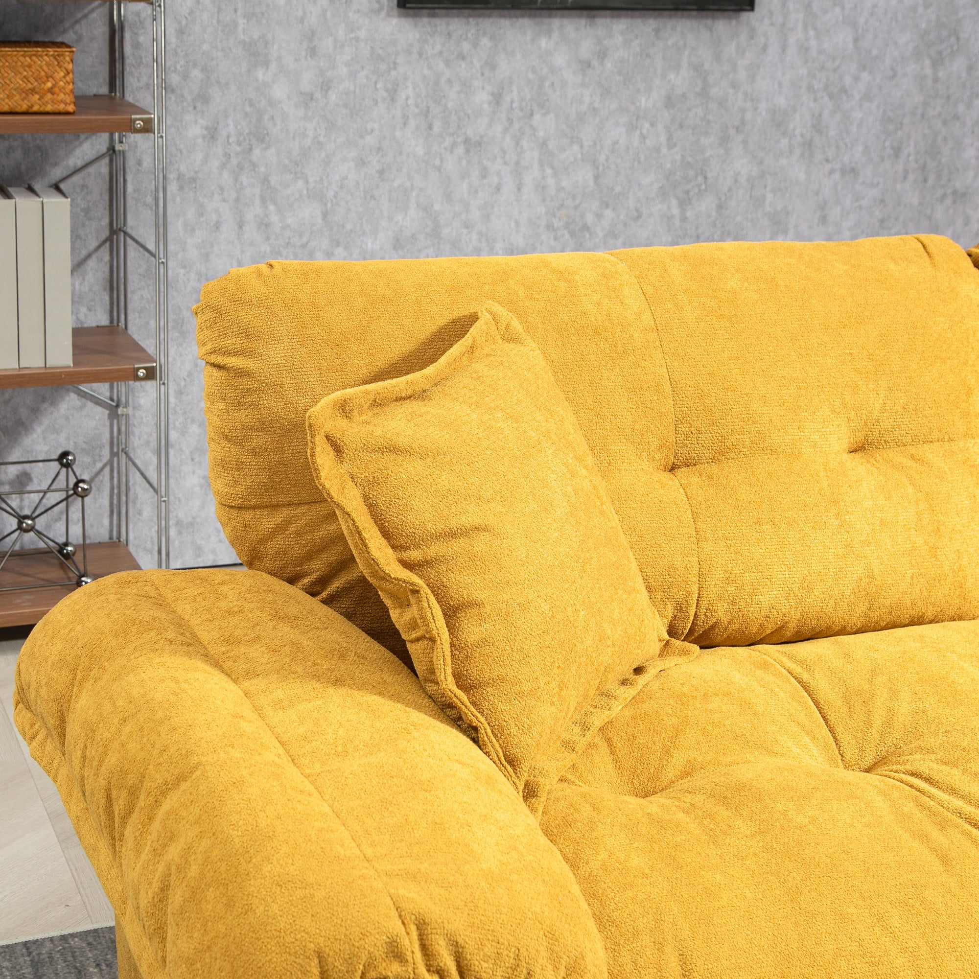 84" Chenille Loveseat Sofa Upholstered Deep Seat Sofa Couch with 2 Throw Pillows for Living Room Apartment Office,Yellow