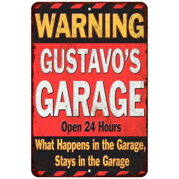 GUSTAVO'S Garage Warning Man Cave Wall Decor 12 x 18 Matte Finish Metal 112180030421