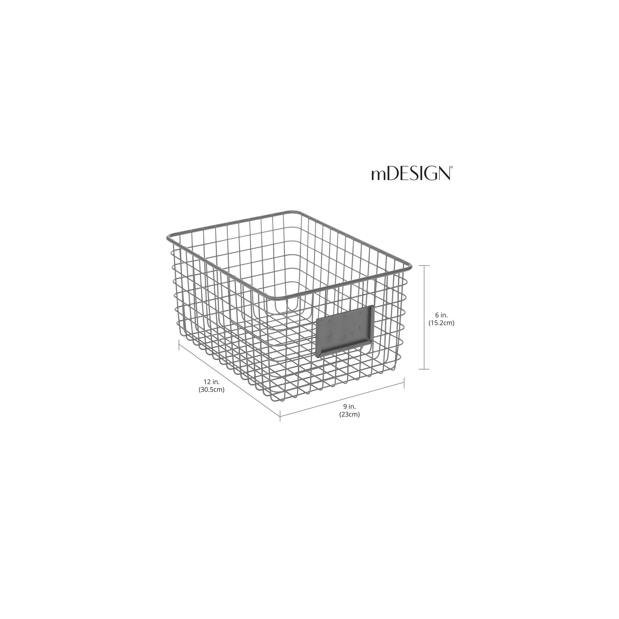 mDesign Large Steel Kitchen Organizer Basket with Label Slot, 4 Pack - Dark Gray
