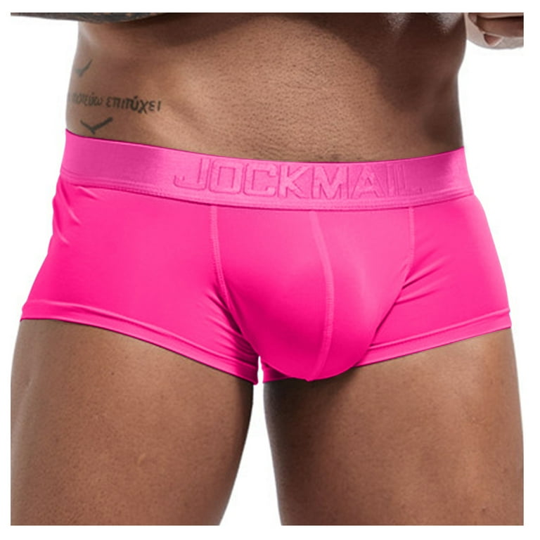 Sksloeg Men's Boxer Briefs Stretch Cotton Moisture-Wicking Trunks  Underpants Men's Short Leg Underwear,Hot Pink L 