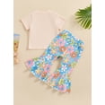 thumbnail image 6 of vera natura Kid Girls Pants Set, Flower Print Short Sleeve Crew Neck T-shirt with Flare Pants Summer Outfit, 6 of 9